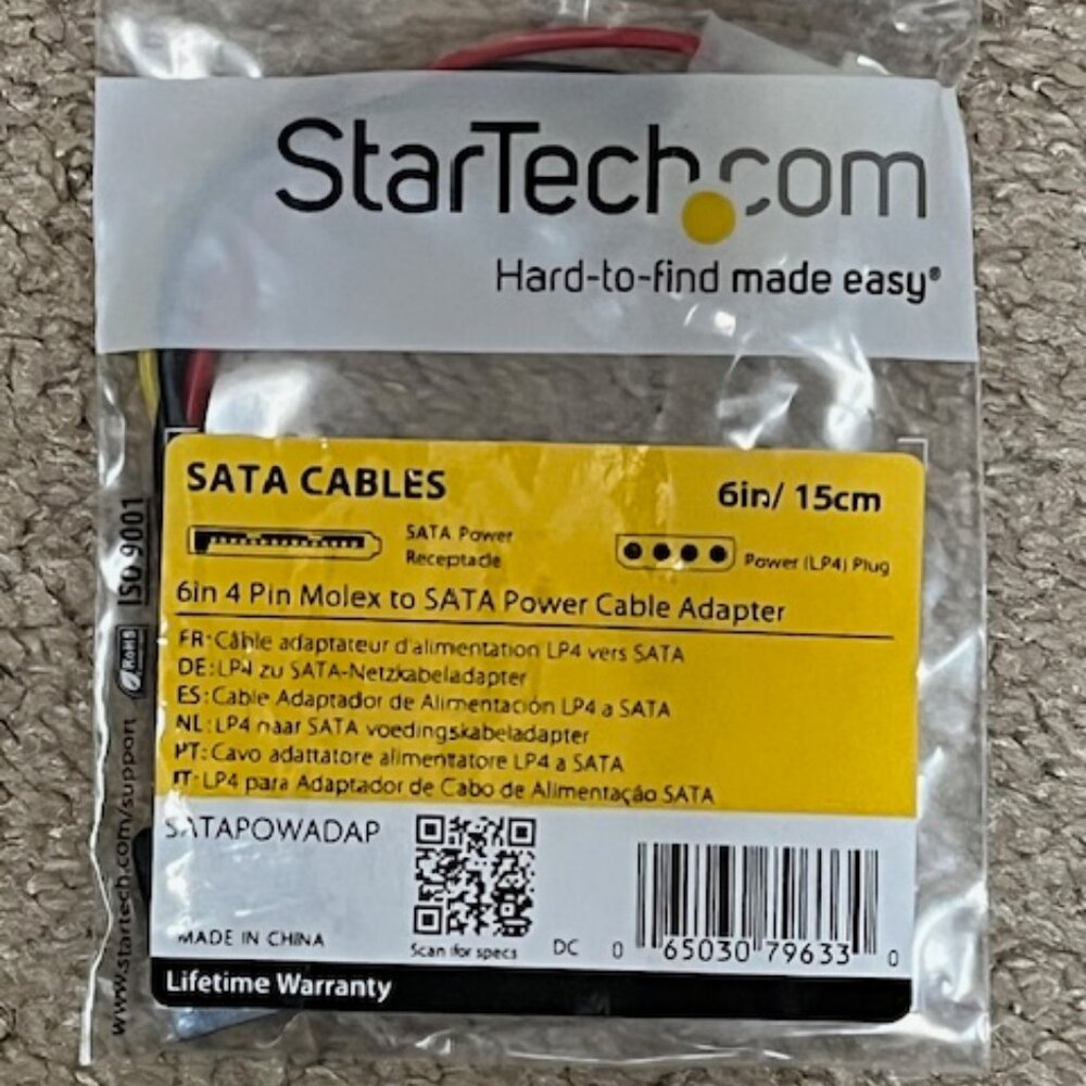 StarTech.com 6in 4 Pin Molex to SATA Power Cable Adapter